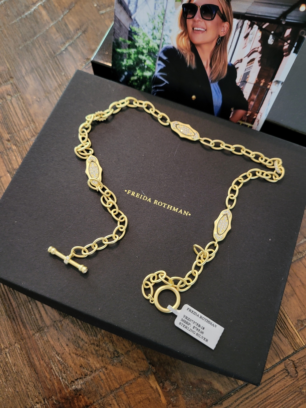 Freida Rothman Gold Linked Toggle Necklace